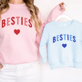 Besties Love Hearts Mum & Kid Matching Pink/Blue Sweatshirts