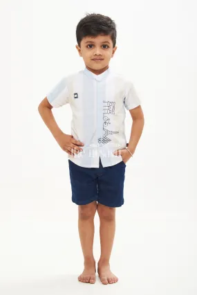 Boys' Half Sleeve Striped Shirt & Shorts Set - Blue/Chiku