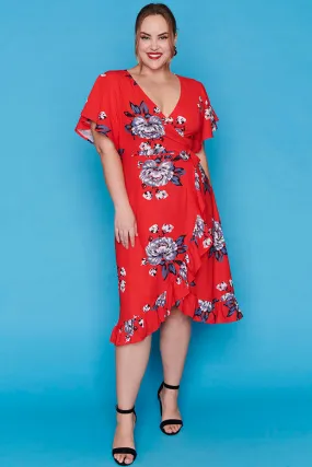 Cassandra Red Floral Wrap Dress