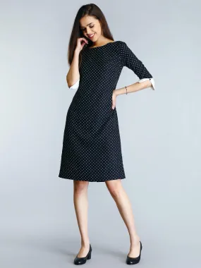 Colour Block Polka Dot Shift Dress - Black and White