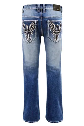 DL1504 Bootcut Cross Embroidery Denim Jeans