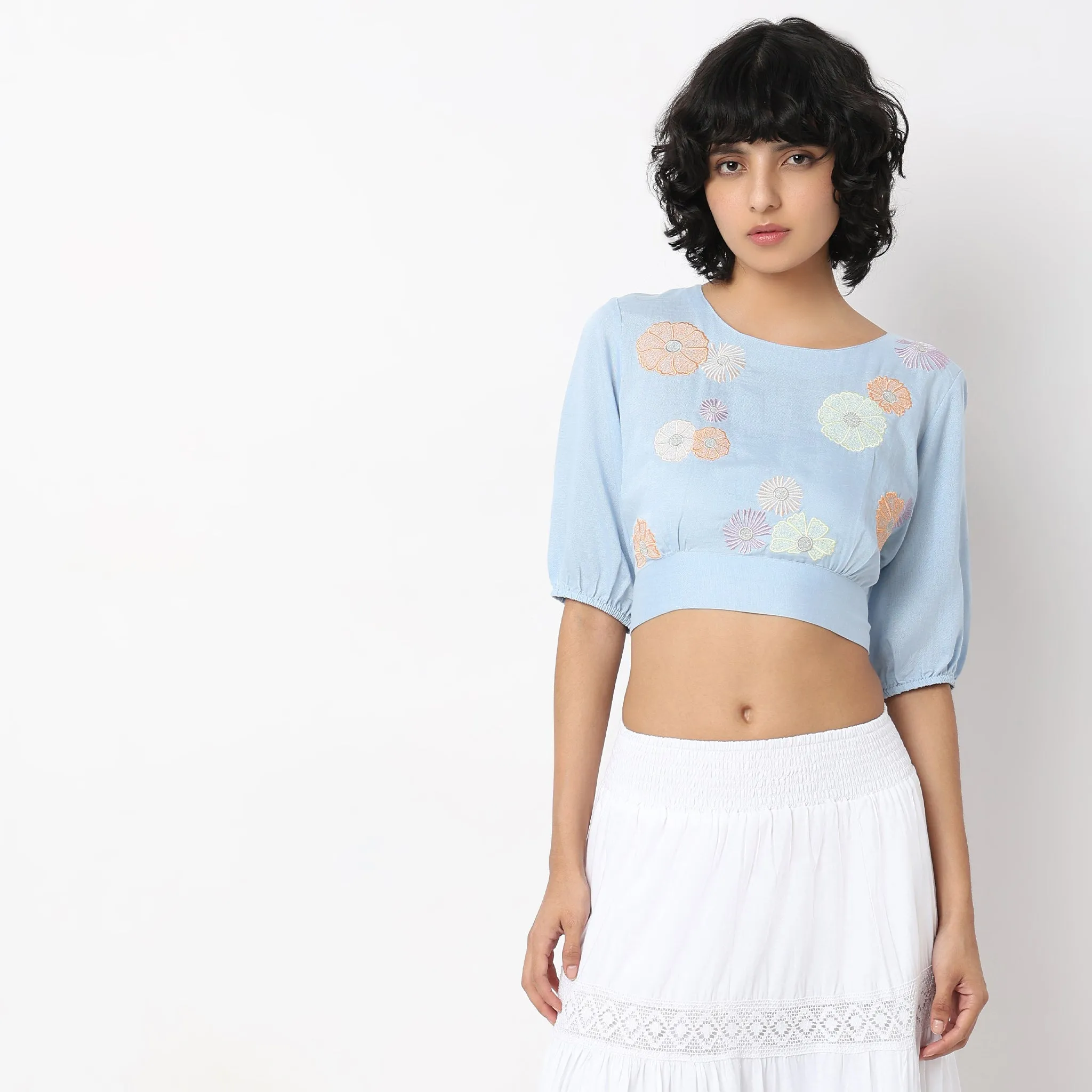 Flare Fit Embroidered Crop Top