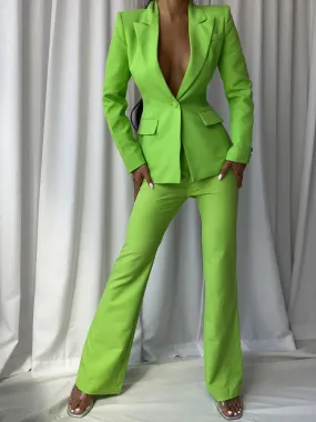 NAOMA Blazer & Flared Pants Set in Neon Green